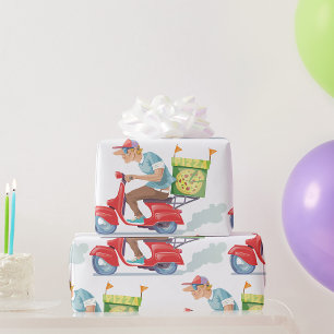 Papel De Regalo Repartidor de Pizza en Scooter Rojo