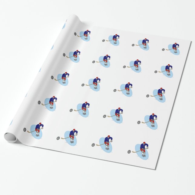 PAPEL DE REGALO REPRODUCTOR DE HOCKEY ROJO Y AZUL (Desenrollado)