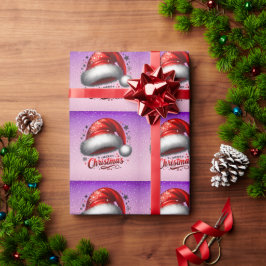 Papel De Regalo Resplandor de Gorro de Santa Escarlata