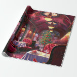 Papel De Regalo Restaurante Vintage Christmas Sleep Express<br><div class="desc">Restaurante vintage Christmas Sleep Express con elegantes sillas de color burdeos,  luces cálidas,  vasos iluminantes,  alfombras rojas y un alegre pino de Navidad.</div>