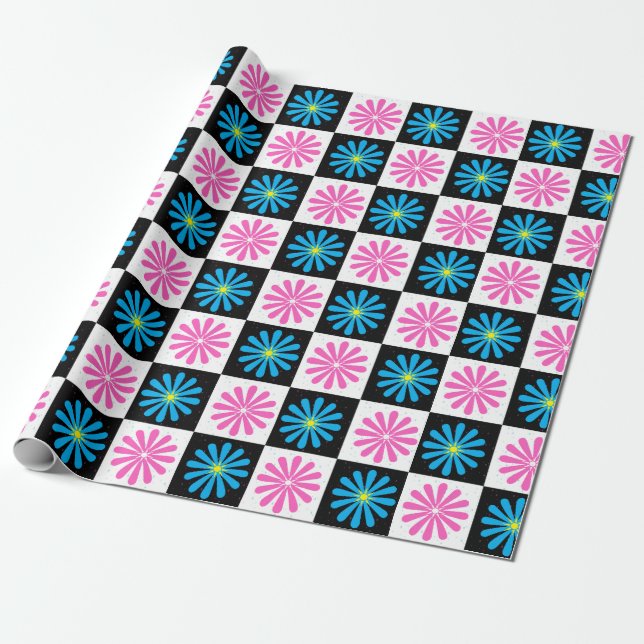 Papel De Regalo Resumen Aster Aster Floral Azul Rosa (Desenrollado)