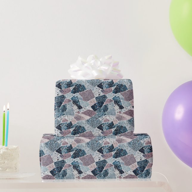 Papel De Regalo Resumen azul y malva Diseño Terrazzo (Regalos de fiesta)