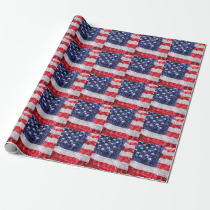 Papel De Regalo Resumen Bandera Americana, Estilo Acuarela.