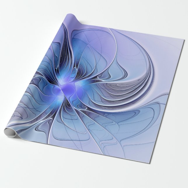 Papel De Regalo Resumen de arte fractal moderno Lavanda azul (Desenrollado)