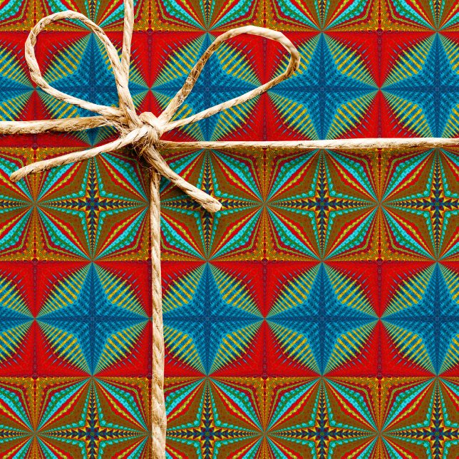 Papel De Regalo Resumen de Boho Hippie Guay Rojo Azul Trippy (Subido por el creador)