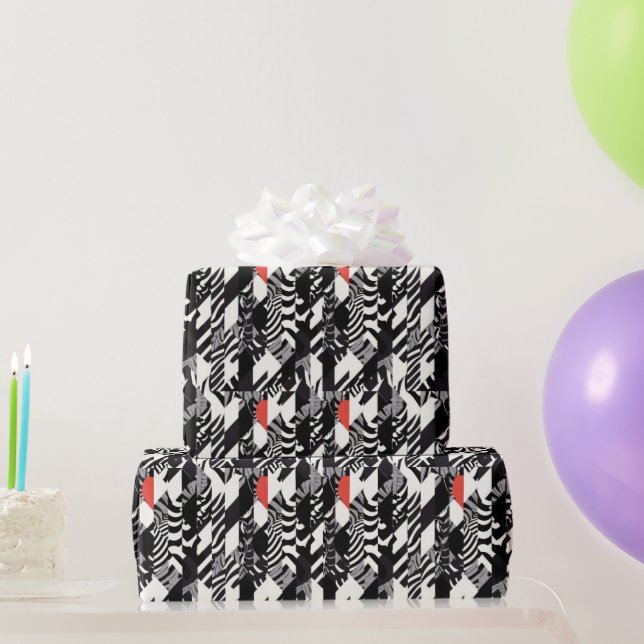 Papel De Regalo Resumen de cebra blanca y roja (Regalos de fiesta)