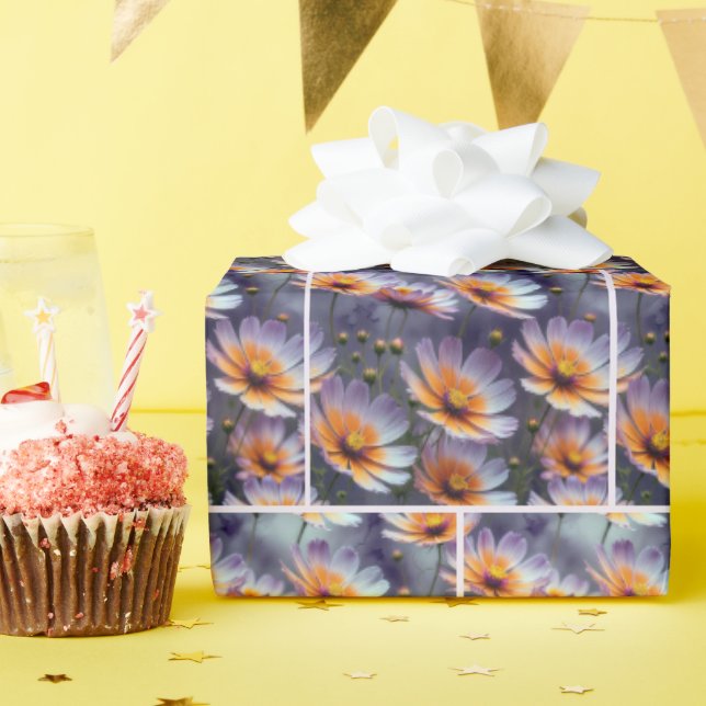 Papel De Regalo Resumen de Cosmos naranja y púrpura (Fiesta de cumpleaños )