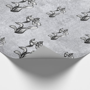 Papel De Regalo Resumen de flores blancas negras brillantes en pla