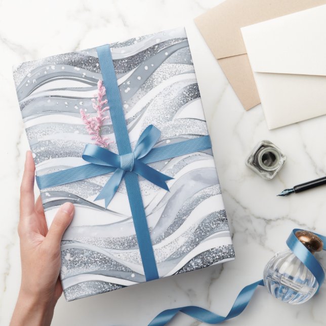 Papel De Regalo Resumen de Glam Plata de moda Cumpleaños (Regalar)