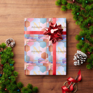 Papel De Regalo Resumen de hexágono con marco dorado y nombre pers