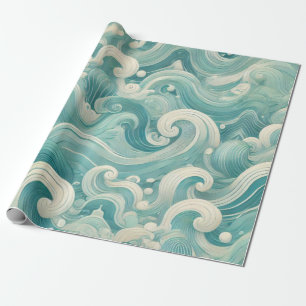 Papel De Regalo Resumen de la ola azul y blanca de Aqua - Arte flu