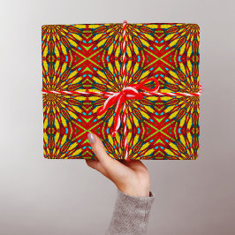 Papel De Regalo Resumen de la tribu floral amarilla y roja hippie