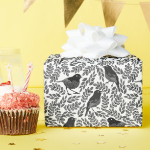 Papel De Regalo Resumen de las aves negras y las hojas modernas