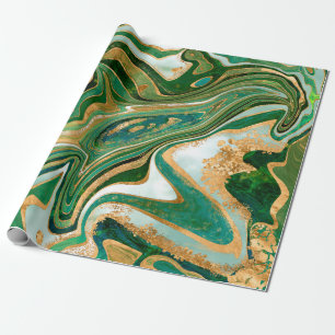 Papel De Regalo Resumen de mármol líquido verde y dorado
