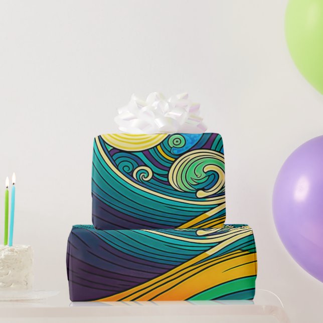 Papel De Regalo Resumen de obras de arte de las olas hippie de la  (Regalos de fiesta)