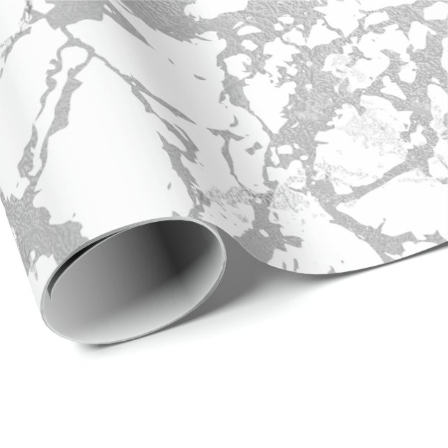 Papel De Regalo Resumen de plata de mármol gris blanco Carrara bri (Esquina del rollo)