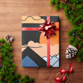 Papel De Regalo Resumen de regalo geométrico de atardecer de monta