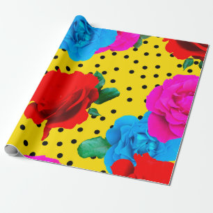 Papel De Regalo Resumen de Rosas reales coloridos y hojas metálica