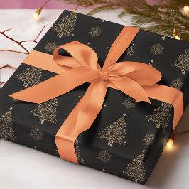 Papel De Regalo Resumen del árbol de Navidad Snowflake Fondo negro