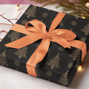 Papel De Regalo Resumen del árbol de Navidad Snowflake Fondo negro