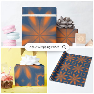 Papel De Regalo Resumen del caleidoscopio floral naranja azul oscu