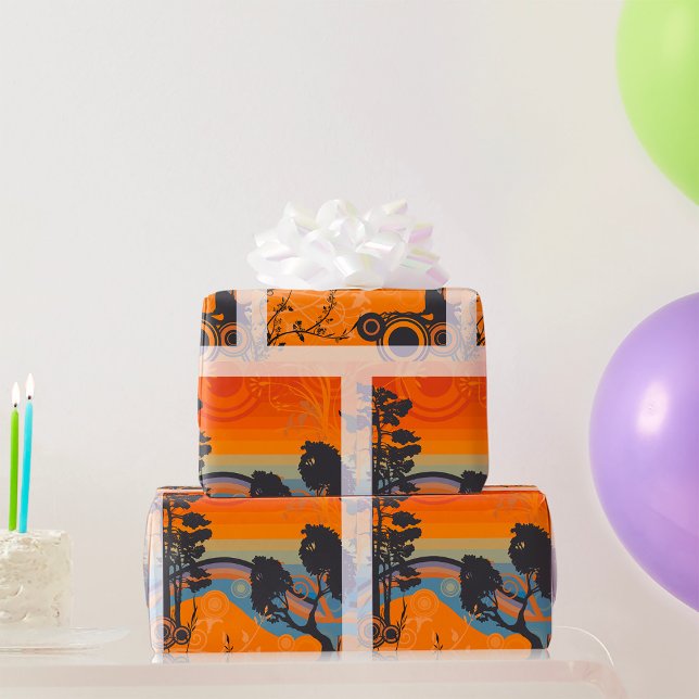 Papel De Regalo Resumen del paisaje forestal del atardecer retro (Subido por el creador)