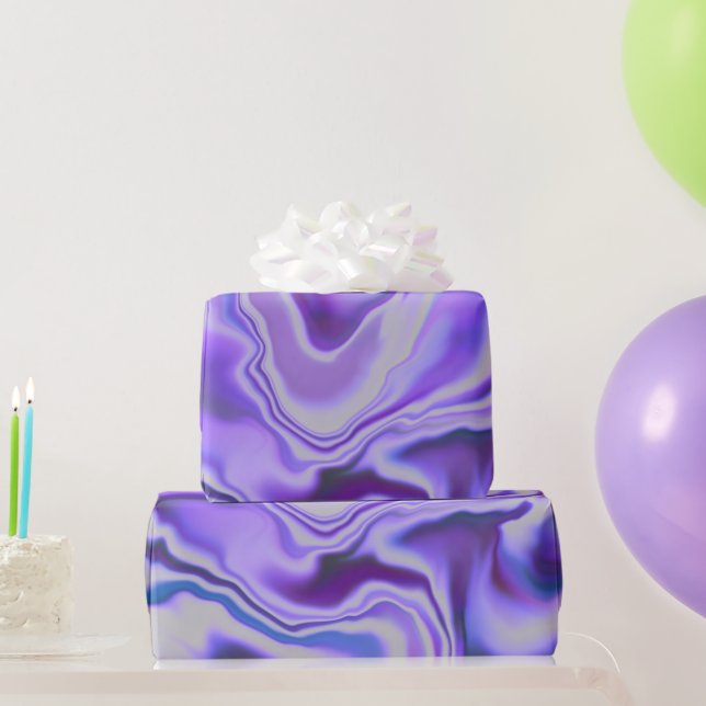 Papel De Regalo Resumen digital de mármol azul y morado elegante (Regalos de fiesta)