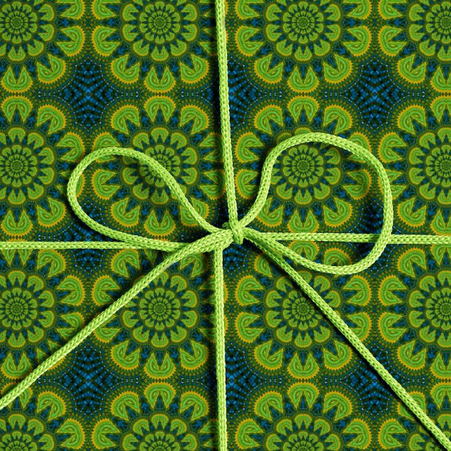 Papel De Regalo Resumen étnico de flores azules hippie verde y mar (Subido por el creador)