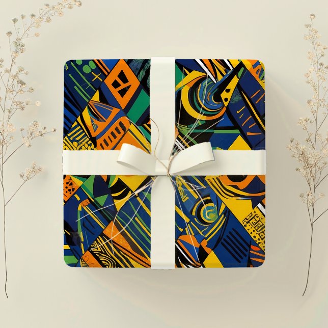 Papel De Regalo Resumen étnico Regalos geométricos afroamericanos (Ethnic Abstract Geometric African American Gifts Wrapping Paper)
