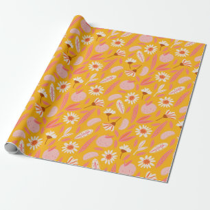 Papel De Regalo Resumen Fruta Botánica Moderna Boho Amarillo Rosa