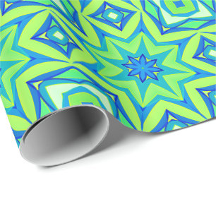 Papel De Regalo Resumen Geométrico Estrella - Verde Lime y Azul