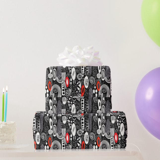 Papel De Regalo Resumen geométrico rojo negro blanco (Regalos de fiesta)