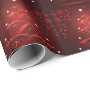 Papel De Regalo Resumen HORSE Lover Barn Árboles navideños rojos