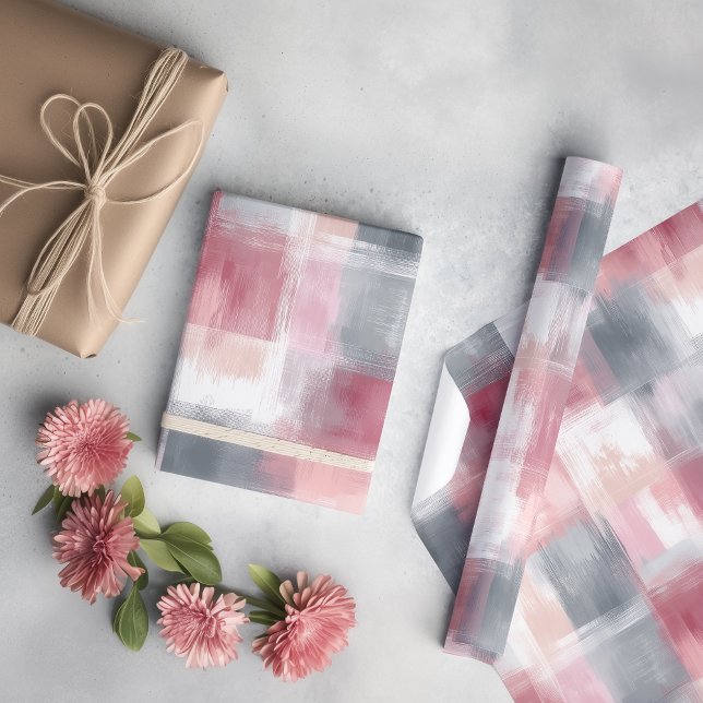 Papel De Regalo Resumen medio Gingham rosa y gris (Subido por el creador)