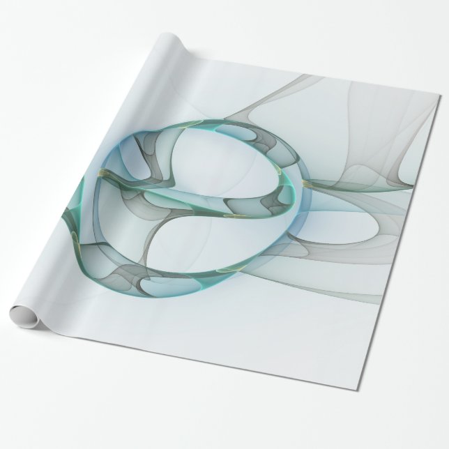 Papel De Regalo Resumen moderno Arte fractal azul turquesa gris (Desenrollado)