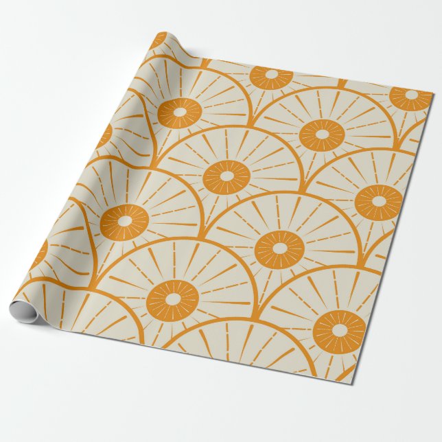 Papel De Regalo Resumen Naranja del patrón de sol Art Deco (Desenrollado)