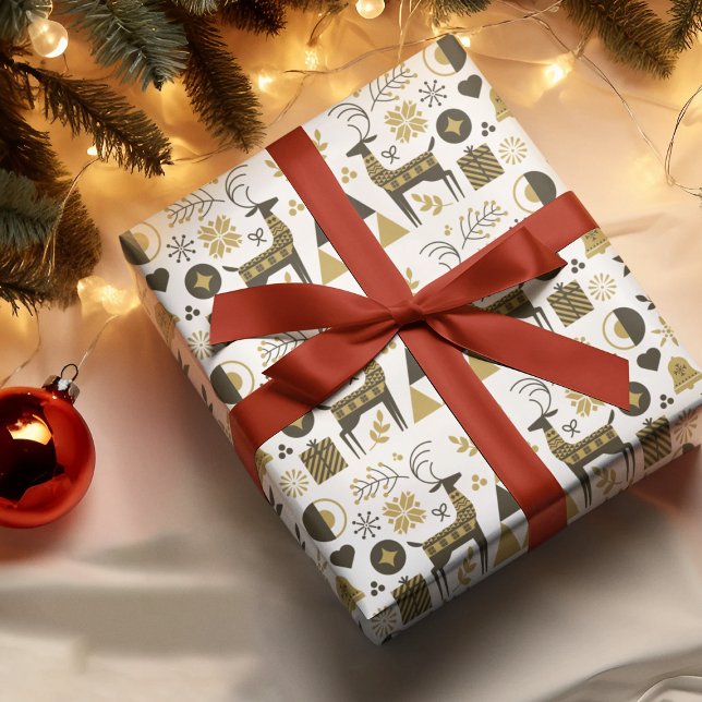 Papel De Regalo Resumen Navidades renos geométricos modernos (Subido por el creador)