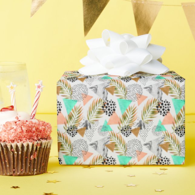 Papel De Regalo Resumen Patrón de hoja tropical geométrica (Fiesta de cumpleaños )