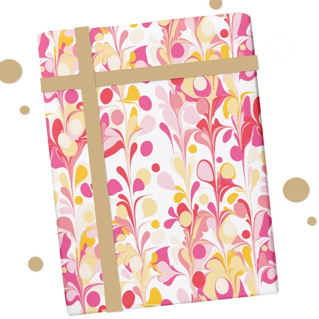 Papel De Regalo Resumen Patrón de mármol retro Rojo rosa Amarillo (Retro abstract marble pattern pink yellow gift wrapping paper roll)