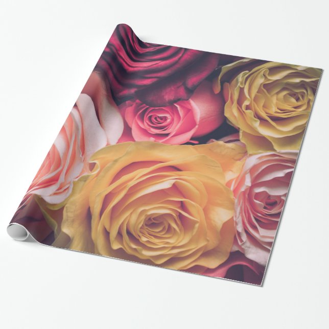 Papel De Regalo Resumen Roses Blancos Jardín Elegante Envolvente F (Desenrollado)