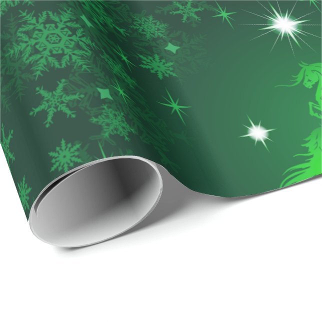 Papel De Regalo Resumen Siete caballos bailando Árbol verde grande (Esquina del rollo)