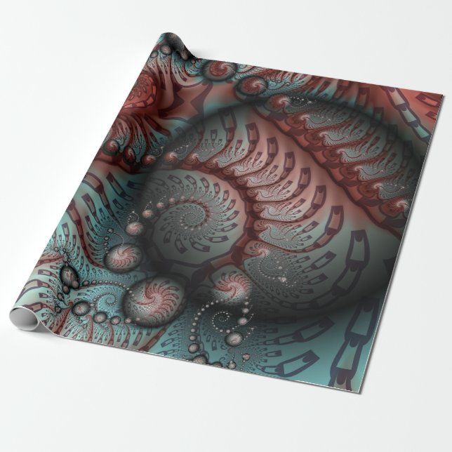 Papel De Regalo Resumen Vivid Fantasy Fractal Art Brown Blue (Desenrollado)