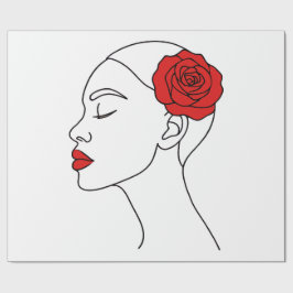 Papel De Regalo Retrato artístico de mujer con rosa rojo