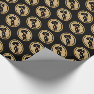 Papel De Regalo Retrato Dachshund de marco ovalado dorado (negro y