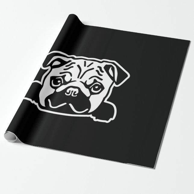 Papel De Regalo Retrato de bosquejo de perro de pug (Desenrollado)
