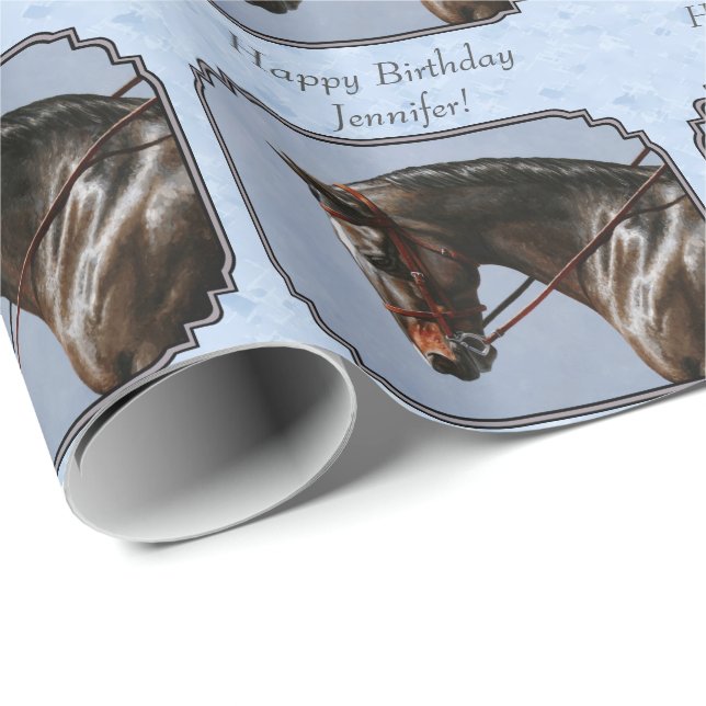 Papel De Regalo Retrato de Caballo de Brown Bay Oldenburg (Esquina del rollo)
