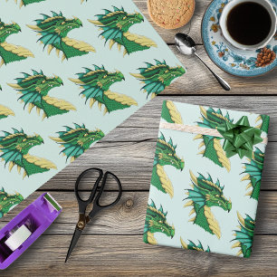 Papel De Regalo Retrato de cabeza de dragón verde esmeralda Fantas