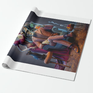 Papel De Regalo Retrato de Halloween, un monstruo y su novia