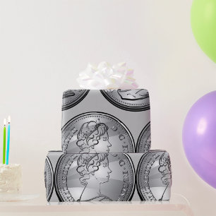 Papel De Regalo Retrato de la Reina en Moneda de Plata
