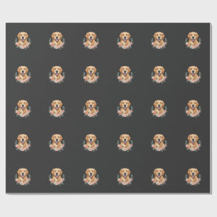 Papel De Regalo retrato de perro retriever dorado floral sublimaci